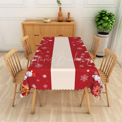 Lofaris Christmas Polar Bear Rectangle Tablecloth Red with White Snowflakes Winter Holiday Table Cover Decor