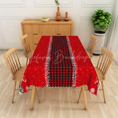 Lofaris Christmas Rectangle Tablecloth Red with Buffalo Plaid Runner Snowflake Border Farmhouse Table Cover