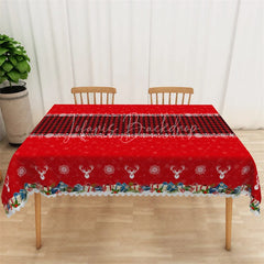 Lofaris Christmas Rectangle Tablecloth Red with Buffalo Plaid Runner Snowflake Border Farmhouse Table Cover