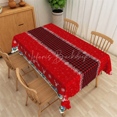 Lofaris Christmas Rectangle Tablecloth Red with Buffalo Plaid Runner Snowflake Border Farmhouse Table Cover