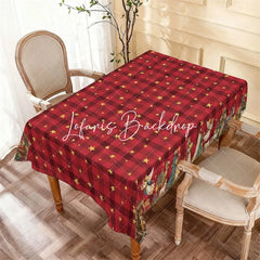 Lofaris Christmas Red Plaid Golden Stars Rectangle Tablecloth Nativity Scene Holiday Dinner Party Decor