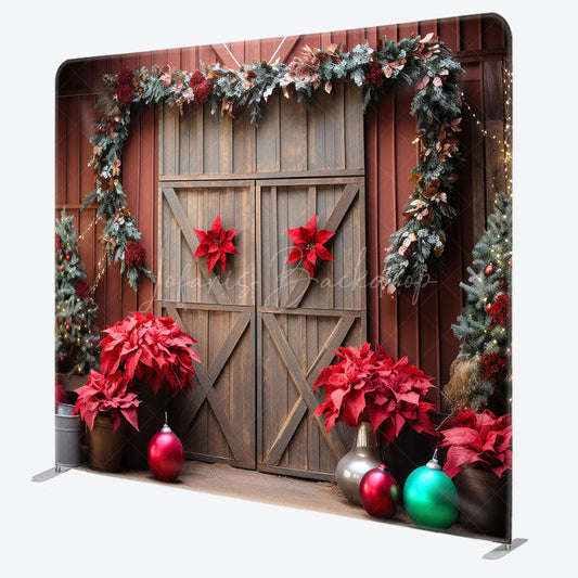 Lofaris Christmas Red Wood Door Event Photo Booth Backdrop