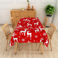Lofaris Christmas Reindeer Rectangle Tablecloth Red with White Deer Silhouette Snowflake Winter Holiday Table Cover