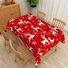 Lofaris Christmas Reindeer Rectangle Tablecloth Red with White Deer Silhouette Snowflake Winter Holiday Table Cover