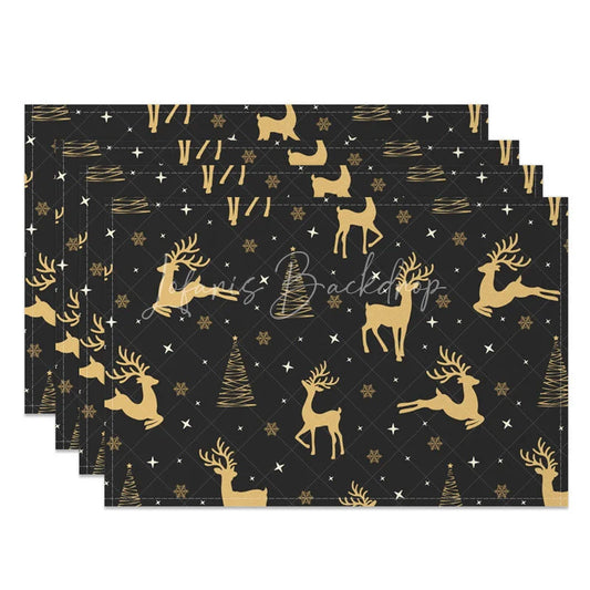 Lofaris Christmas Reindeer Set of 4 Placemats Black and Gold Deer Elegant Xmas Tree Holiday Table Mats