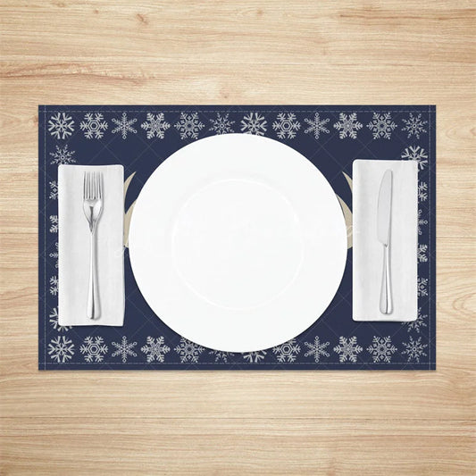 Lofaris Christmas Reindeer Set of 4 Placemats Navy Blue with Antlers Snowflake Border Winter Table Mats