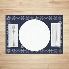 Lofaris Christmas Reindeer Set of 4 Placemats Navy Blue with Snowflake Border Winter Holiday Table Mats Decor