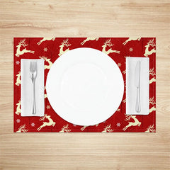 Lofaris Christmas Reindeer Set of 4 Placemats Red with Cream Deer Silhouette Winter Holiday Table Mats