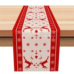 Lofaris Christmas Reindeer Table Runner Red with Beige Border Deer Silhouette Snowflake Holiday Decor