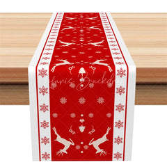 Lofaris Christmas Reindeer Table Runner Red with Snowflake Border Winter Holiday Farmhouse Decor