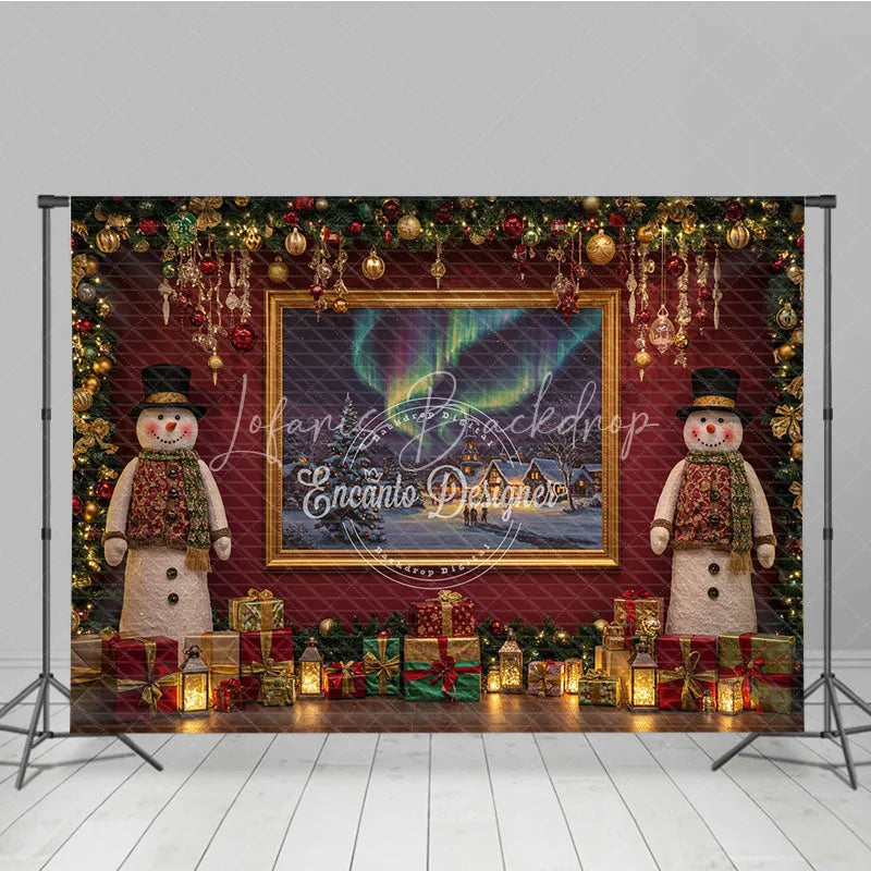 Lofaris Christmas Room Set Backdrop Aurora Borealis Window View Snowman and Fireplace Photo Props