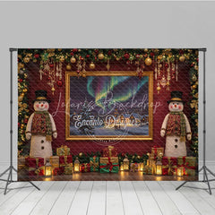 Lofaris Christmas Room Set Backdrop Aurora Borealis Window View Snowman and Fireplace Photo Props