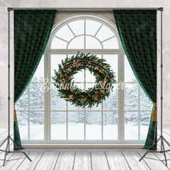Lofaris Christmas Room Set Backdrop Interior Fireplace Green Curtain Window Photography Background