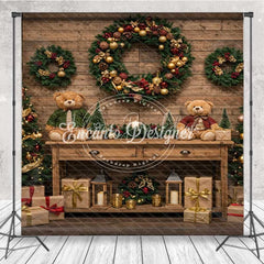 Lofaris Christmas Room Set Backdrop Rustic Wood Wall with Hanging Gifts Holiday Lights Photo Booth Props