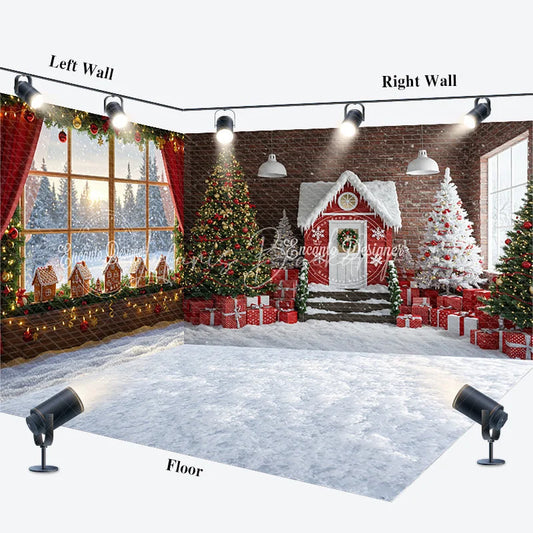 Lofaris Christmas Room Set Backdrop Winter Scene with Snow Window Festive Gingerbread House Photo Booth Props for Kids
