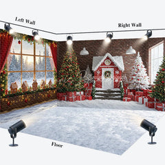 Lofaris Christmas Room Set Backdrop Winter Scene with Snow Window Festive Gingerbread House Photo Booth Props for Kids