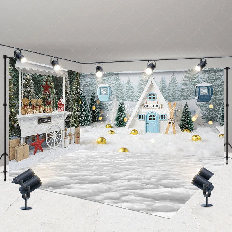 Lofaris Christmas Room Set Backdrop Winter Ski Lodge Hot Cocoa Stand Photography Background
