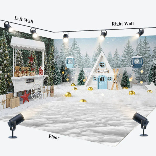 Lofaris Christmas Room Set Backdrop Winter Ski Lodge Hot Cocoa Stand Photography Background