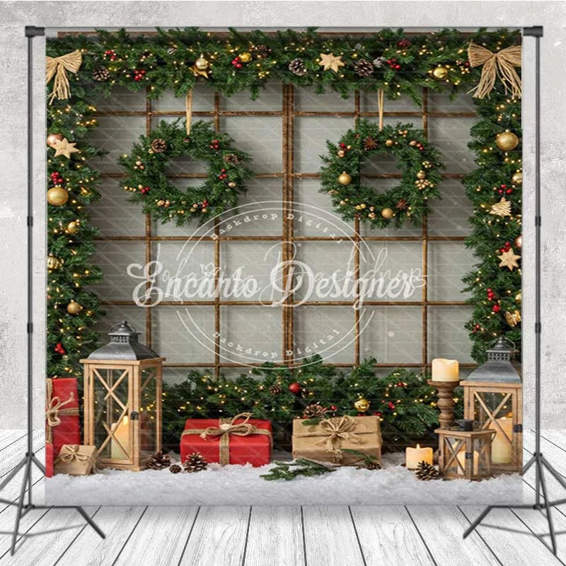 Lofaris Christmas Room Set Backdrop with Teddy Bears and Snow White Door Garland Holiday Photo Studio