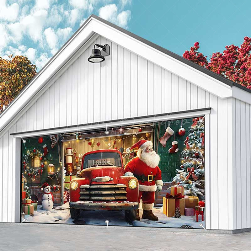 Lofaris Christmas Santa Retro Factory Garage Door Banner