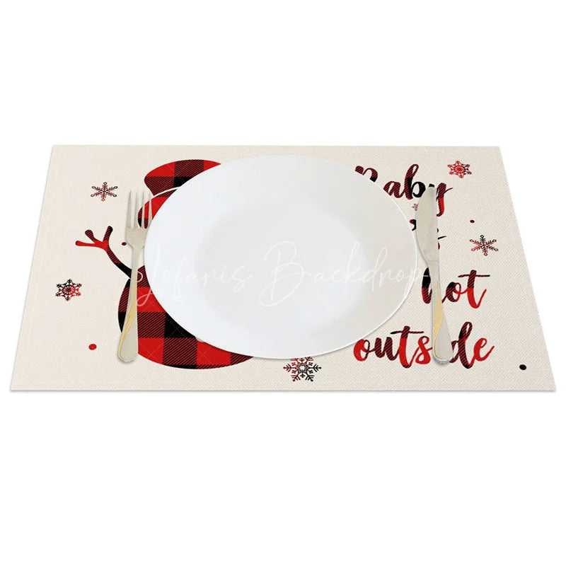 Lofaris Christmas Set of 4 Placemats Baby It’s Cold Outside Snowman Red Buffalo Plaid Check Table Mats