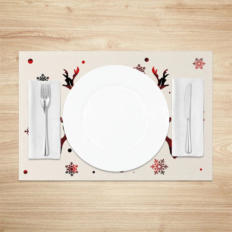 Lofaris Christmas Set of 4 Placemats Believe Text with Plaid Reindeer Farmhouse Snowflake Table Mats Decor