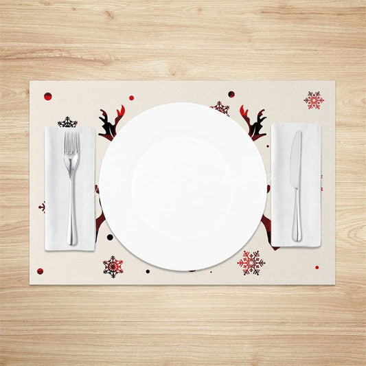 Lofaris Christmas Set of 4 Placemats Believe Text with Plaid Reindeer Farmhouse Snowflake Table Mats Decor