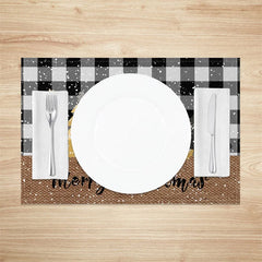 Lofaris Christmas Set of 4 Placemats Black and White Buffalo Plaid Gold Trees Farmhouse Table Mats Decor