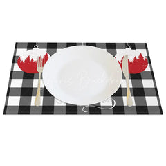 Lofaris Christmas Set of 4 Placemats Black and White Buffalo Plaid Red Ornaments Farmhouse Table Mats