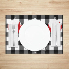Lofaris Christmas Set of 4 Placemats Black and White Buffalo Plaid Red Ornaments Farmhouse Table Mats