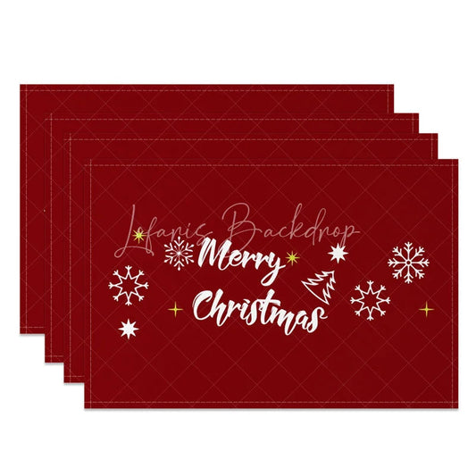 Lofaris Christmas Set of 4 Placemats Deep Red with Merry Script White Snowflakes Holiday Table Mats