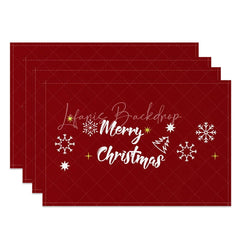Lofaris Christmas Set of 4 Placemats Deep Red with Merry Script White Snowflakes Holiday Table Mats