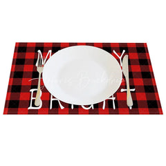Lofaris Christmas Set of 4 Placemats Merry and Bright Text Red Buffalo Plaid Check Farmhouse Table Mats