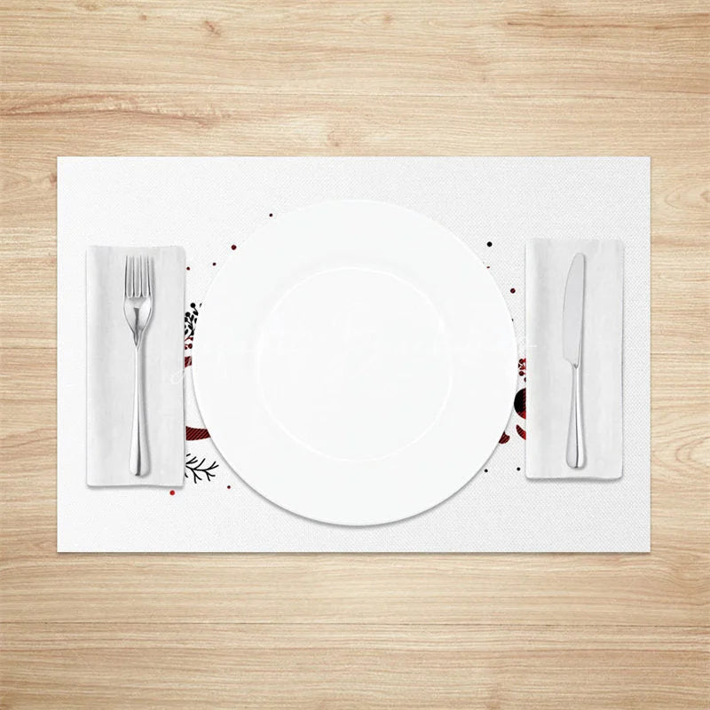 Lofaris Christmas Set of 4 Placemats Merry Text Red Buffalo Plaid Lettering on White Table Mats