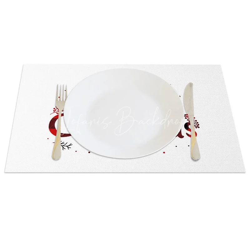 Lofaris Christmas Set of 4 Placemats Merry Text Red Buffalo Plaid Lettering on White Table Mats