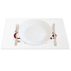 Lofaris Christmas Set of 4 Placemats Merry Text Red Buffalo Plaid Lettering on White Table Mats