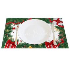 Lofaris Christmas Set of 4 Placemats Pine Garland with Gifts Red Ribbon Holiday Table Mats Decor