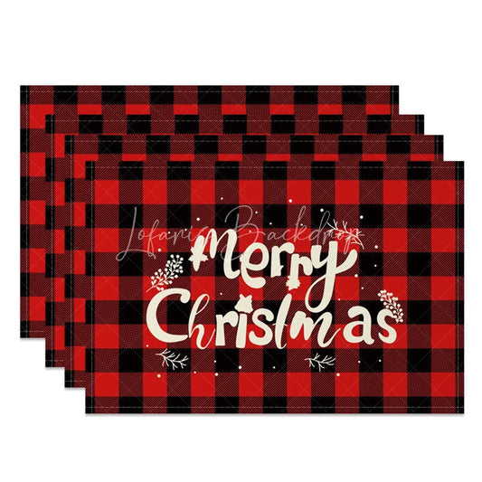 Lofaris Christmas Set of 4 Placemats Red Buffalo Plaid Check Merry Text Farmhouse Table Mats