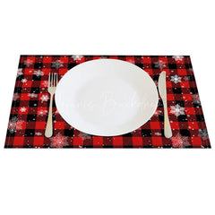 Lofaris Christmas Set of 4 Placemats Red Buffalo Plaid with Snowflakes Rustic Farmhouse Winter Table Mats