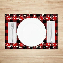 Lofaris Christmas Set of 4 Placemats Red Buffalo Plaid with White Tree Merry Farmhouse Table Mats