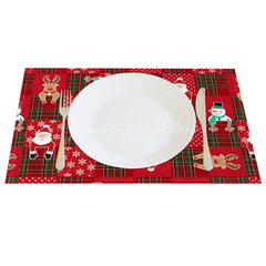 Lofaris Christmas Set of 4 Placemats Red Plaid Patchwork with Santa Reindeer Festive Holiday Table Mats Decor