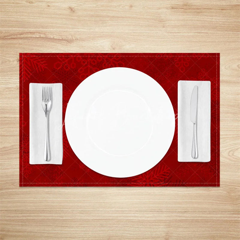 Lofaris Christmas Set of 4 Placemats Red Snowflake Winter Table Mats Elegant Holiday Dining Decor