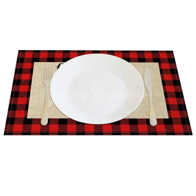 Lofaris Christmas Set of 4 Placemats Red Truck with Trees on Burlap Buffalo Plaid Check Border Table Mats