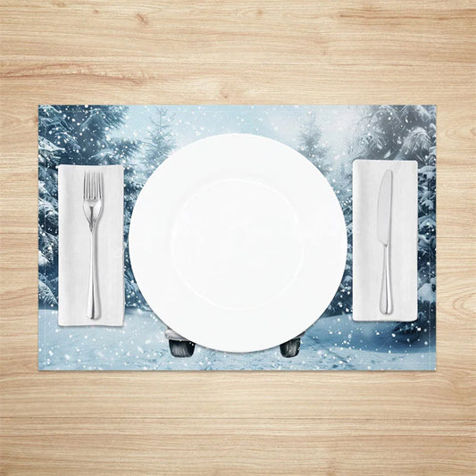 Lofaris Christmas Set of 4 Placemats Vintage Car with Tree Snowy Winter Forest Watercolor Table Mats