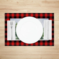 Lofaris Christmas Set of 4 Placemats Vintage Red Truck with Gifts Buffalo Plaid Border Table Mats