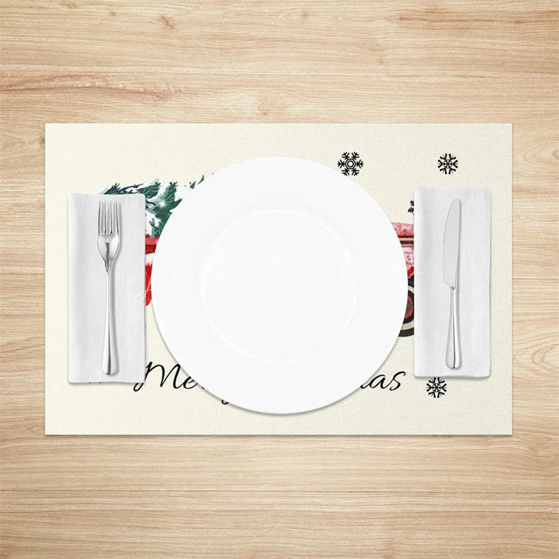 Lofaris Christmas Set of 4 Placemats Vintage Red Truck with Tree Farmhouse Merry Table Mats