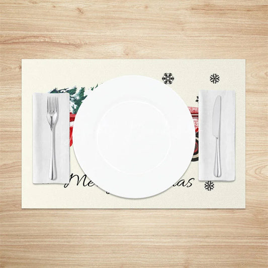 Lofaris Christmas Set of 4 Placemats Vintage Red Truck with Tree Farmhouse Merry Table Mats