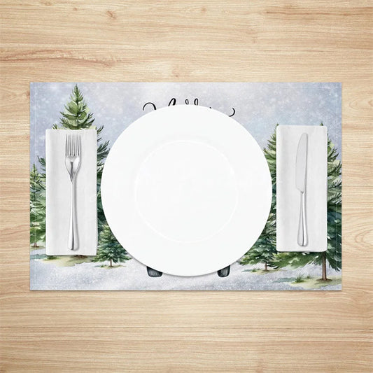 Lofaris Christmas Set of 4 Placemats Vintage White Truck with Tree Snowy Pine Forest Watercolor Table Mats
