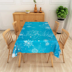 Lofaris Christmas Snowflake Rectangle Tablecloth Bright Blue with White Snowflakes Winter Holiday Table Cover