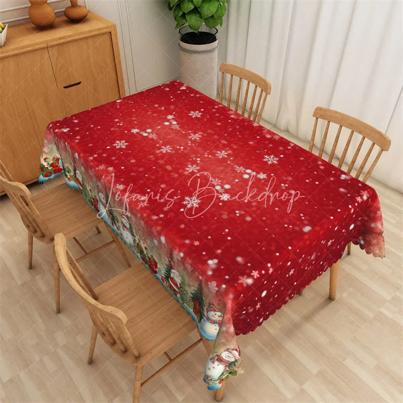 Lofaris Christmas Snowflake Rectangle Tablecloth Red with Snowman Border Winter Holiday Table Cover Decor